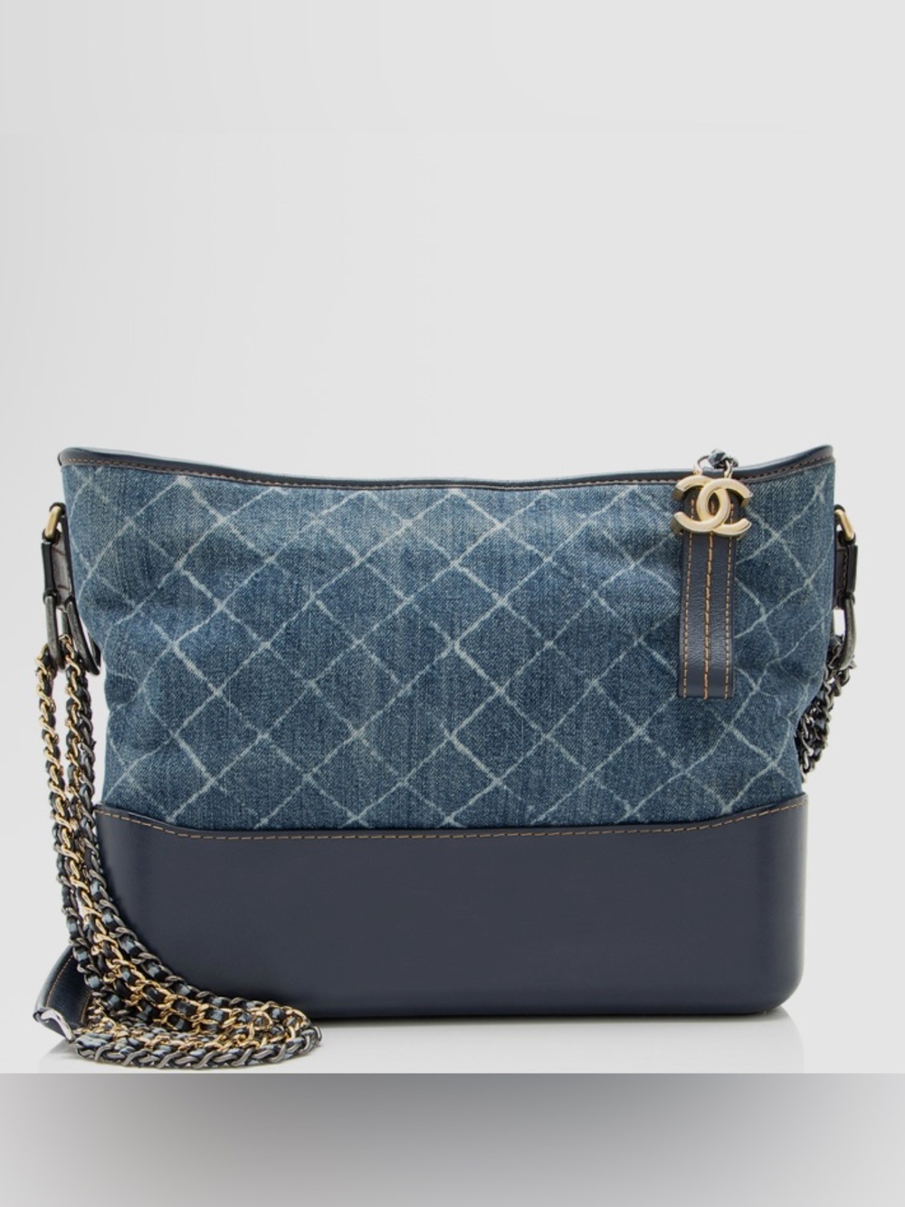 CHANEL Denim Quilted Shoulder Bag with Gold CC Charm